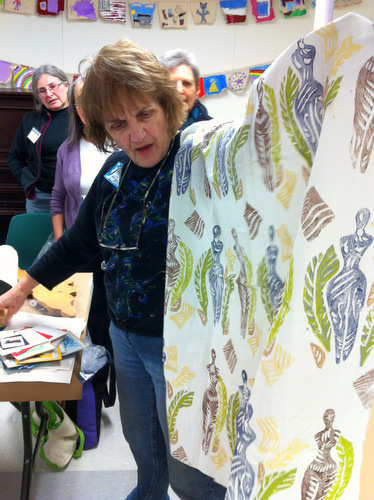 Meta Strick sharing work at a Book Arts Guild of Vermont meeting